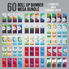 60 Bundle of 4 Different Color Business Roll Up. Standee Design. Banner Template. Presentation and Brochure. Vector illustration	