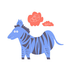Funny little crazy zebra blue. Fatty character on a white background. Vector illustration.