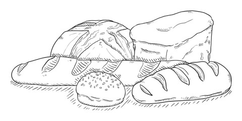 Vector Sketch Illustration - Pile of Bread Items