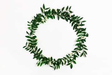 Wreath made of chrysanthemum flowers and pistachios branches