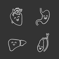 Smiling human internal organs chalk icons set