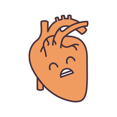 Sad human heart anatomy color icon