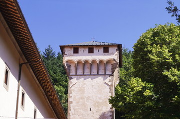 Fototapeta na wymiar Tower of Vallombrosa Abbey, Tuscany, Italy