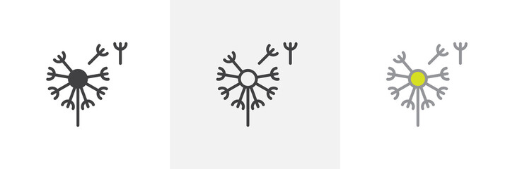 Dandelion, taraxacum icon. Line, glyph and filled outline colorful version, Blowball plant outline and filled vector sign. Symbol, logo illustration. Different style icons set. Vector graphics