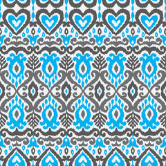 Ikat Ornament Ethnic Vector Seamless Pattern