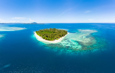 Aerial view Banyak Islands Sumatra tropical archipelago Indonesia, Aceh, coral reef white sand beach. Top travel tourist destination, best diving snorkeling.