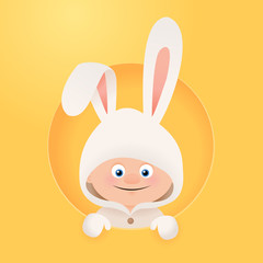Cute easter bunny, cartoon child in white rabbit costume vector illustration
