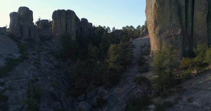 Aerial shot at sunset of El Valle de loss Monies, Copper Canyon Region, Chihuahua.