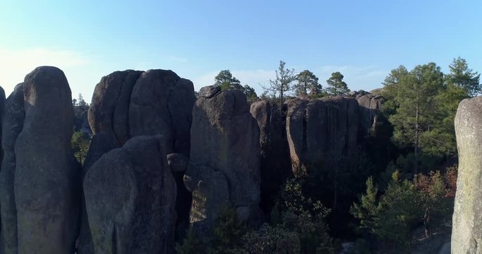 Aerial jib up shot in El Valle de loss Monies, Copper Canyon Region, Chihuahua.