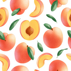 Peaches seamless pattern on white background