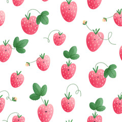 Funny strawberry seamless pattern