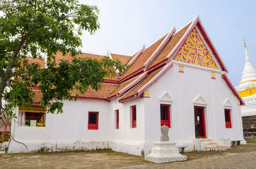 white church with tree in temple at Nan,Thailand