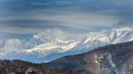Fagaras Mountains covered in snow in late Autumn
