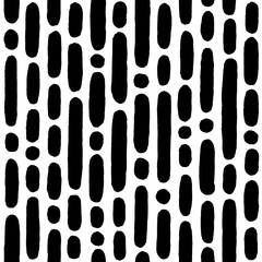 Hand drawn black and white tile with oval shaped elements. Seamless vector pattern