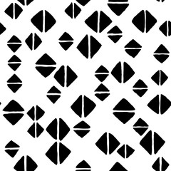 Hand drawn black and white background with geometric shapes. Seamless vector pattern