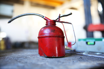 An oil can is a can that holds oil usually motor oil for lubricating machines