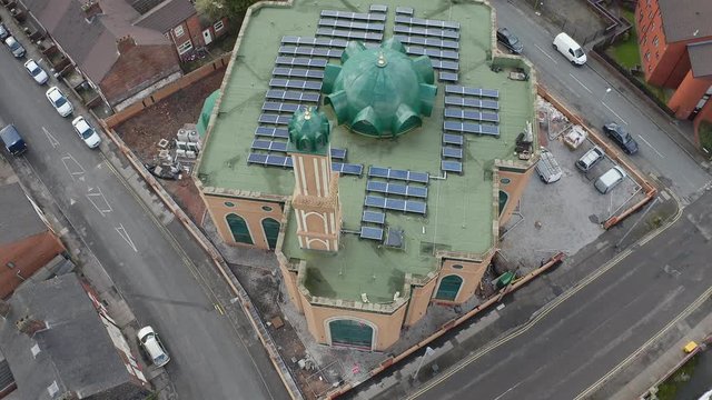 Aerial view of Gilani Noor Mosque in Longton, Stoke on Trent, Staffordshire, the new Mosque being built for the growing muslim community to worship and congregate