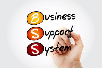 BSS - Business Support System, acronym with marker, background concept