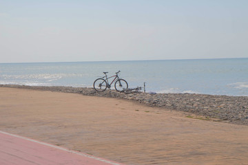 Fototapeta premium bicycle beside road in Batumi. Bike near the sea