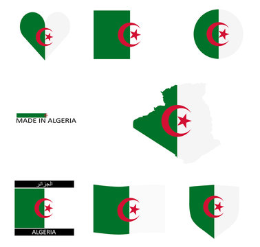 Drapeaux alg&eacute;riens et une carte
