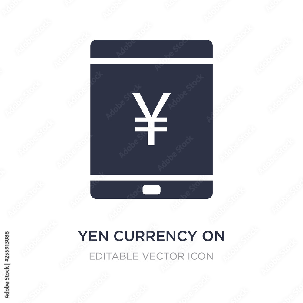 Poster yen currency on tablet screen icon on white background. simple element illustration from computer co