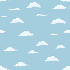 Fototapeta na wymiar Clouds seamless on blue sky background. Flat color style vector illustration.