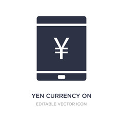 Obraz premium yen currency on tablet screen icon on white background. Simple element illustration from Computer concept.