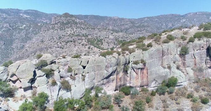 Aerial pull back shot at and the Urique Canyon in Divisadero, Copper Canyon Region, Chihuahua.