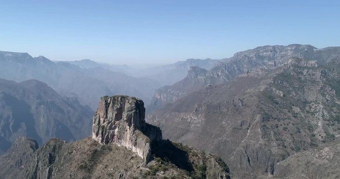 Aerial shot of rock formations and the Urique Canyon in Divisadero, Copper Canyon Region, Chihuahua.