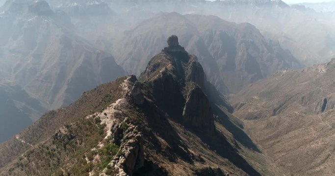 Aerial shot of rock formations in the Urique Canyon in Divisadero, Copper Canyon Region, Chihuahua.
