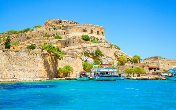 Spinalonga island is a popular tourist attraction in Crete, Greece.