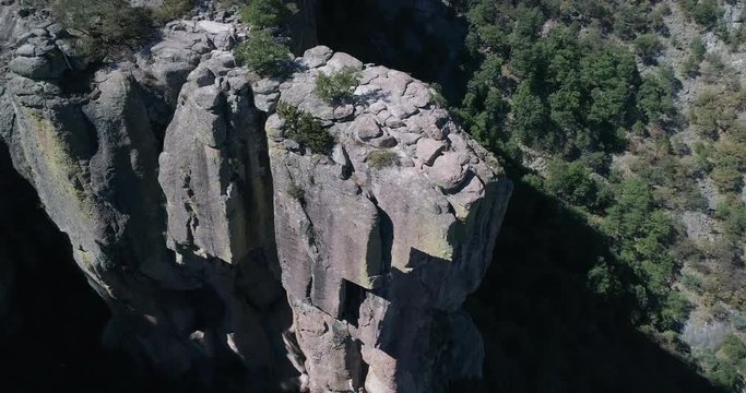 Aerial tilt down shot of the Piedra Volada in Divisadero, Copper Canyon Region, Chihuahua.