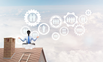 Concept of security and privacy protection with camera headed man meditating