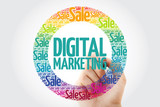Digital Marketing stamp words cloud with marker, business concept background