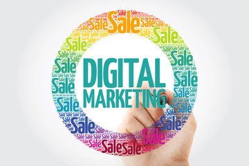 Digital Marketing stamp words cloud with marker, business concept background