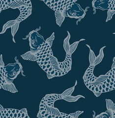 Japanese Koi Carp Art Seamless Pattern