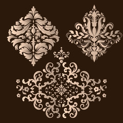 Vector set of damask ornamental elements. Elegant floral abstract elements for design. Perfect for invitations, cards etc.