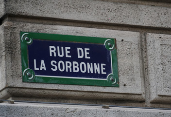 Rue de la Sorbonne sign in Paris, France