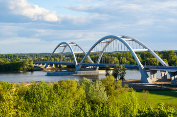 Fototapeta premium Two-span road bridge above Vistula river near to the Torun, Poland.