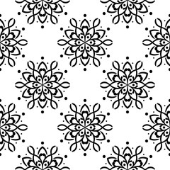 Floral seamless decorative design. Black and white monochrome pattern