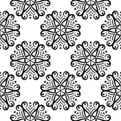 Seamless background with floral black and white monochrome decorative pattern