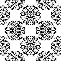 Obraz premium Seamless background with floral black and white monochrome decorative pattern