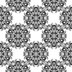 Seamless background with floral black and white pattern