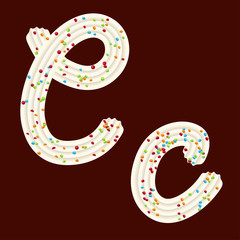 Tempting tipography. Font design. 3D letter C of the whipped cream and candy