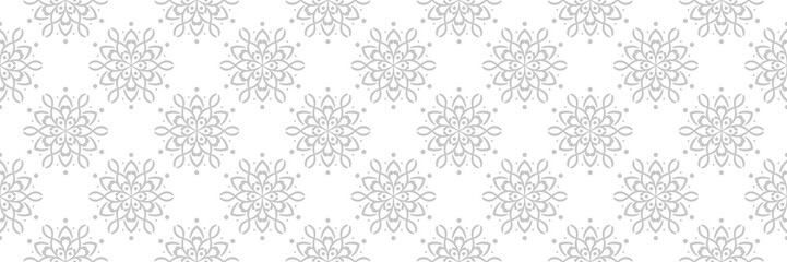 Floral gray print on white. Long seamless pattern