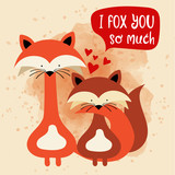Foxes couple in love. Funny Valentine's day card