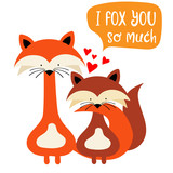 Foxes couple in love. Funny Valentine's day card