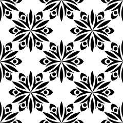 Floral seamless background. Black and white monochrome pattern