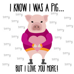 Funny Valentine's day card with pig