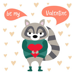 Valentine's day card with raccoon